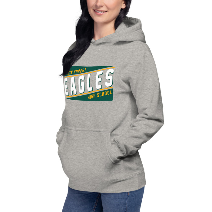 Woman wearing a Klein Forest High School Premium Unisex Carbon Grey Hoodie 84