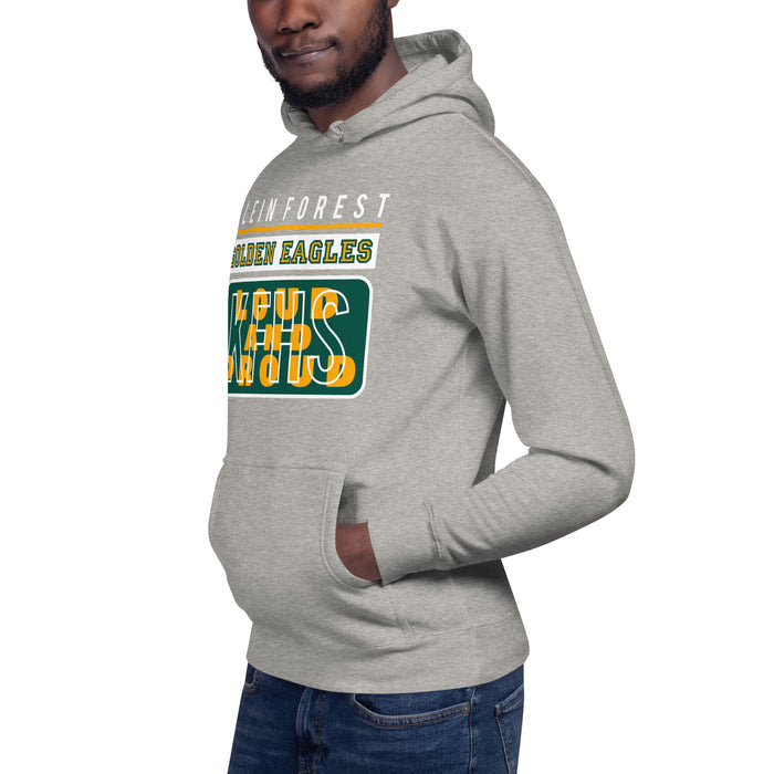 Man wearing a Klein Forest High School Premium Unisex Carbon Grey Hoodie 86