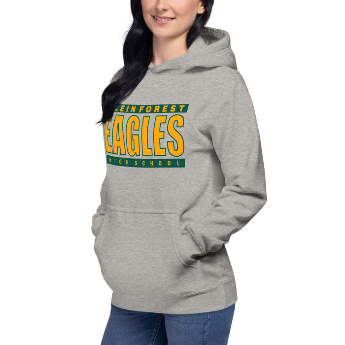 Woman wearing a Klein Forest High School Premium Unisex Carbon Grey Hoodie 98