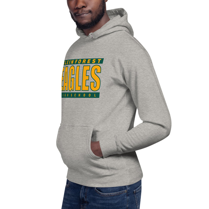 Man wearing a Klein Forest High School Premium Unisex Carbon Grey Hoodie 98