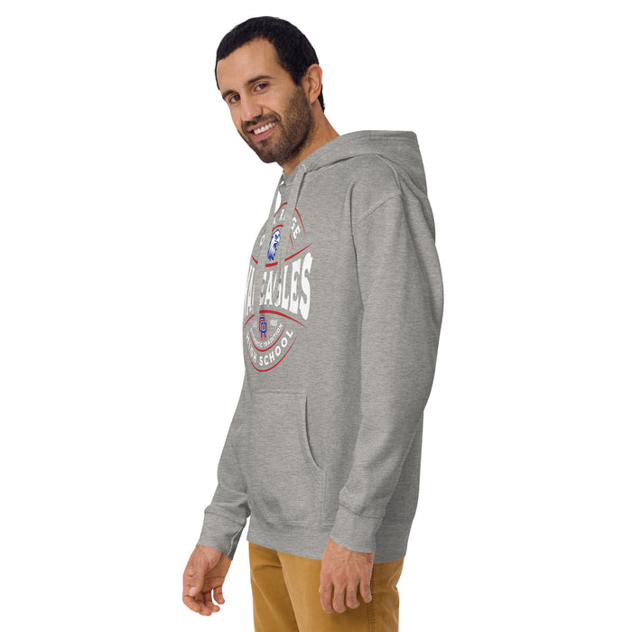 Man wearing Oak Ridge High School War Eagles Carbon Grey Premium Unisex Hoodie 218