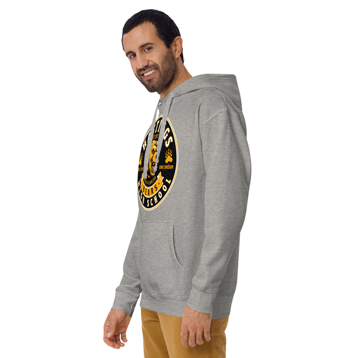 Man wearing Hastings High School Bears Carbon Grey Premium Unisex Hoodie 215