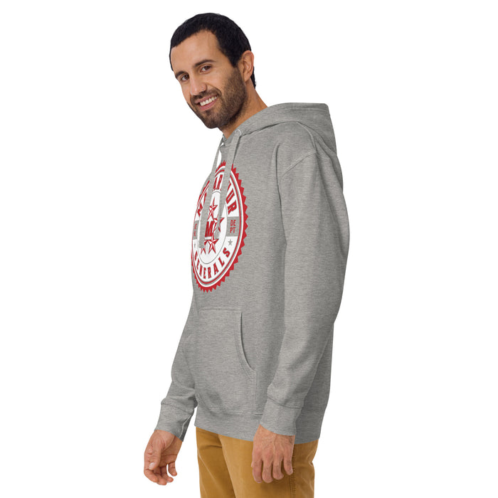 Man wearing MacArthur High School Generals Grey Premium Unisex Hoodie 203