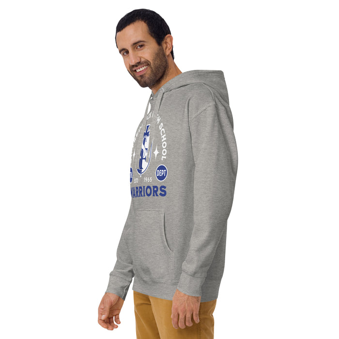 Man wearing St. Frederick High School Warriors Grey Premium Unisex Hoodie 208