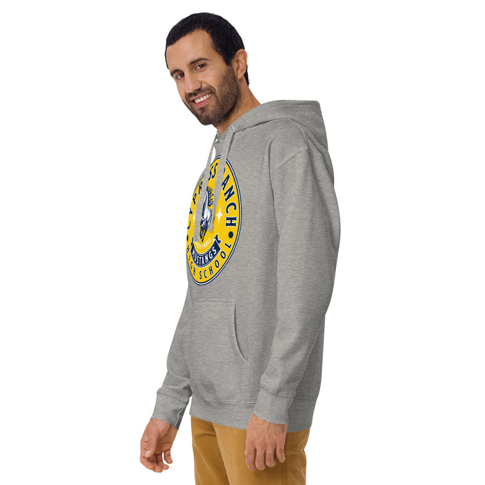 Man wearing Cypress Ranch High School Mustangs Heather Grey Premium Unisex Hoodie 215