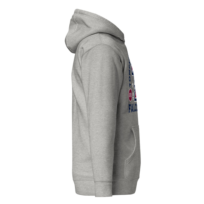 Right side view of Tompkins High School Falcons Grey Premium Unisex Hoodie 208