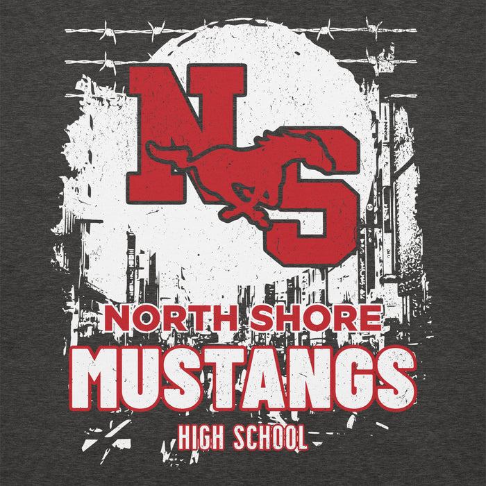 Close-up view of North Shore High School Mustangs Dark Grey Premium Unisex Hoodie 202