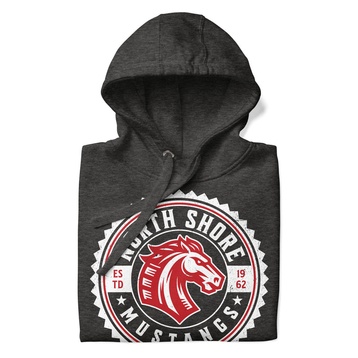 Neatly folded North Shore High School Mustangs Dark Grey Premium Unisex Hoodie 203