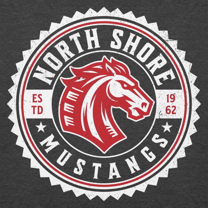 Close-up view of North Shore High School Mustangs Dark Grey Premium Unisex Hoodie 203