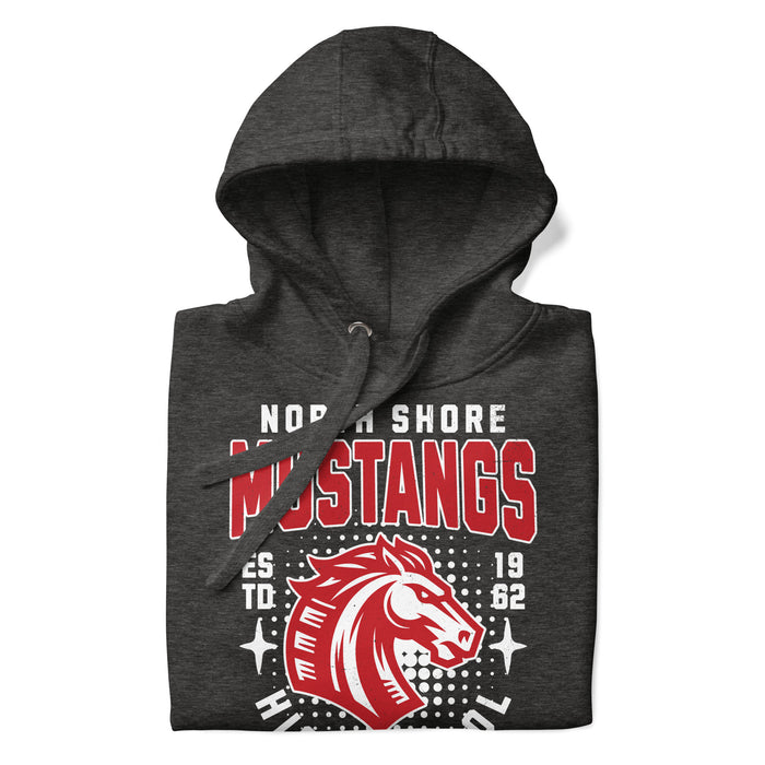 Neatly folded North Shore High School Mustangs Dark Grey Premium Unisex Hoodie 204