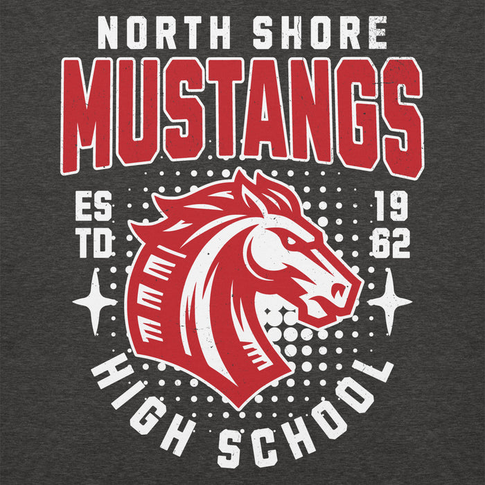 Close-up view of North Shore High School Mustangs Dark Grey Premium Unisex Hoodie 204