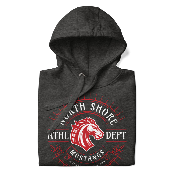 Neatly folded North Shore High School Mustangs Dark Grey Premium Unisex Hoodie 201