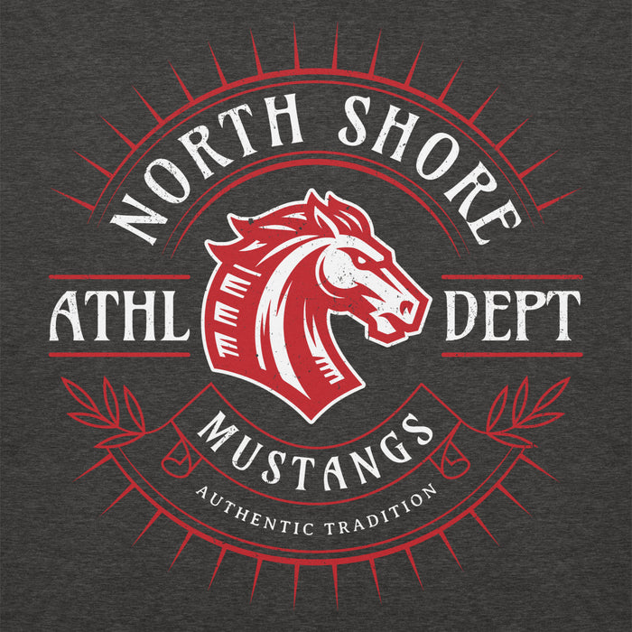 Close-up view of North Shore High School Mustangs Dark Grey Premium Unisex Hoodie 201