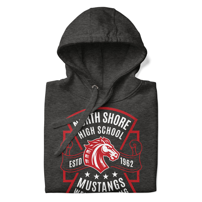 Neatly folded North Shore High School Mustangs Dark Grey Premium Unisex Hoodie 207