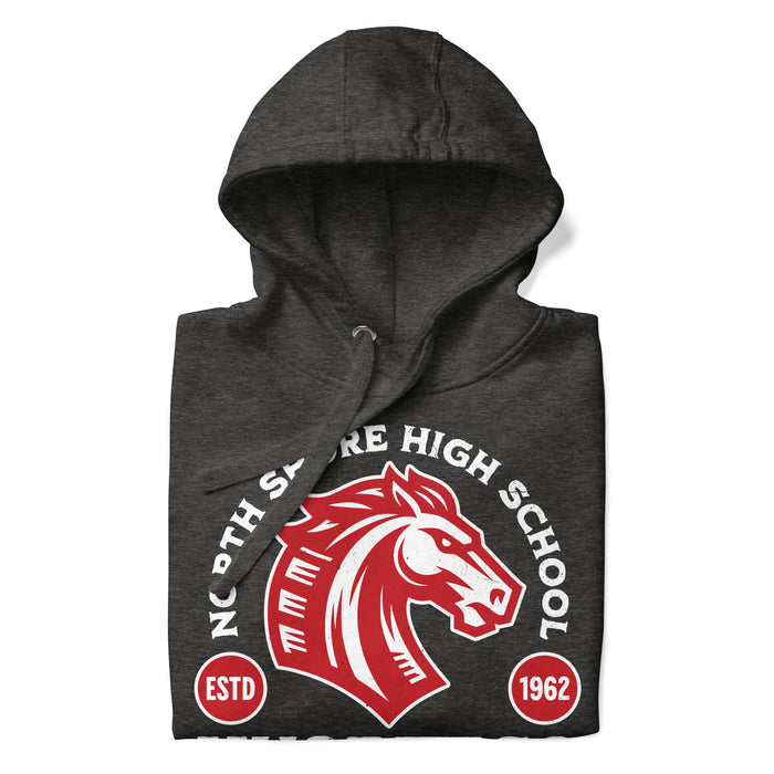 Neatly folded North Shore High School Mustangs Dark Grey Premium Unisex Hoodie 208