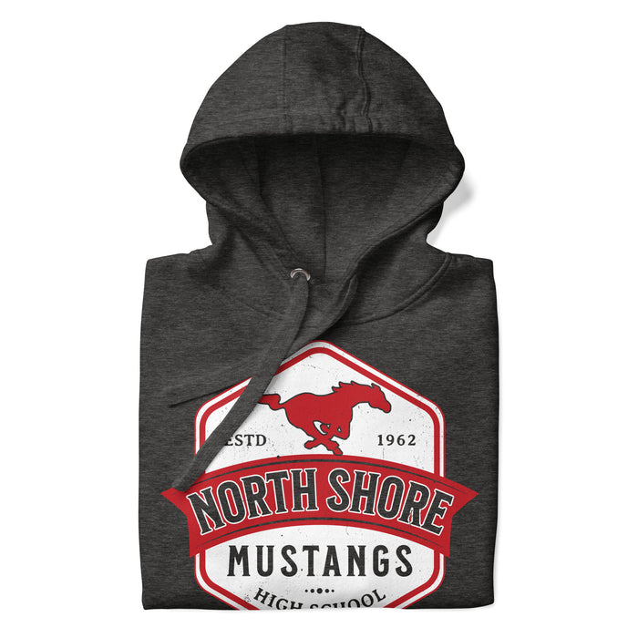 Neatly folded North Shore High School Mustangs Dark Grey Premium Unisex Hoodie 209