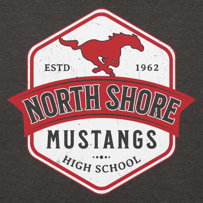 Close-up view of North Shore High School Mustangs Dark Grey Premium Unisex Hoodie 209