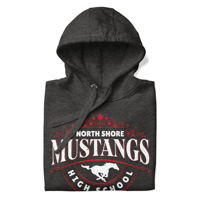 Neatly folded North Shore High School Mustangs Dark Grey Premium Unisex Hoodie 211