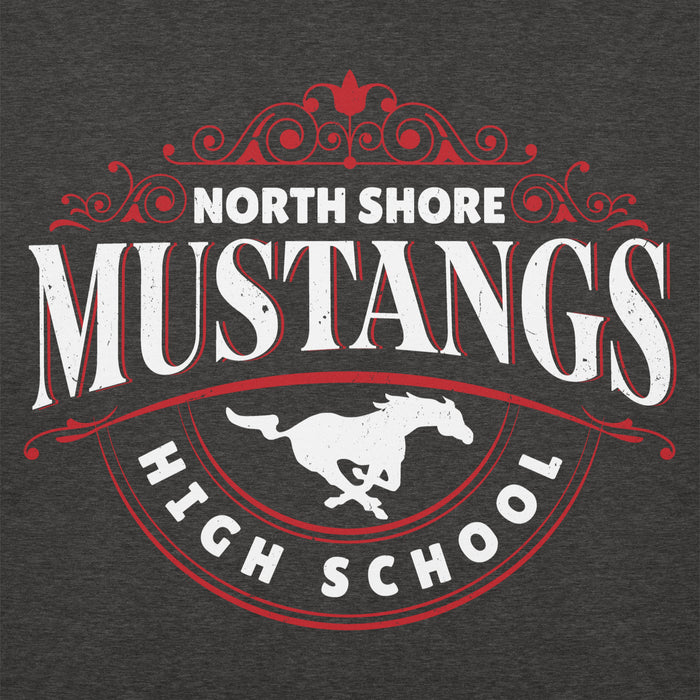 Close-up view of North Shore High School Mustangs Dark Grey Premium Unisex Hoodie 211