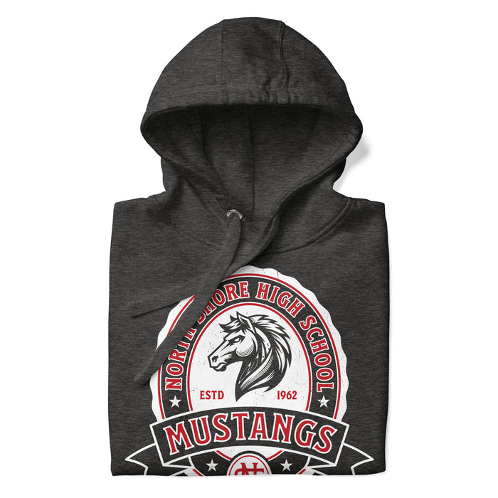 Neatly folded North Shore High School Mustangs Dark Grey Premium Unisex Hoodie 212