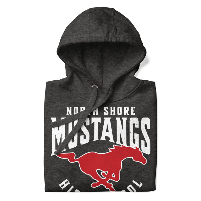 Neatly folded North Shore High School Mustangs Dark Grey Premium Unisex Hoodie 213