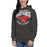 Woman wearing North Shore High School Mustangs Dark Grey Premium Unisex Hoodie 213