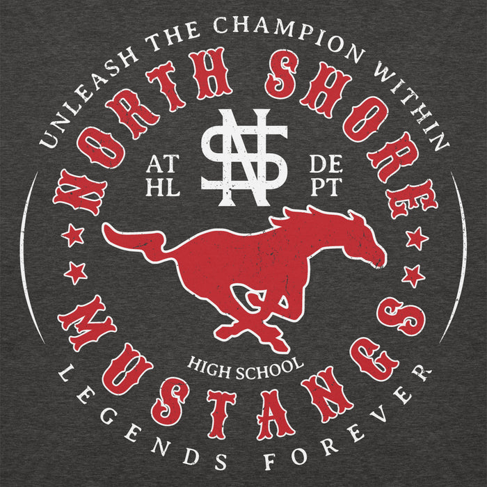 Close-up view of North Shore High School Mustangs Dark Grey Premium Unisex Hoodie 214