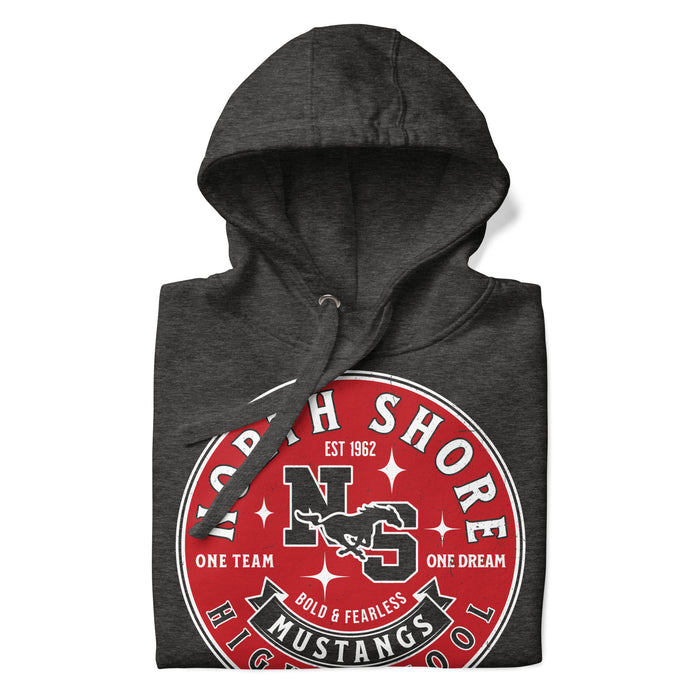 Neatly folded North Shore High School Mustangs Dark Grey Premium Unisex Hoodie 215