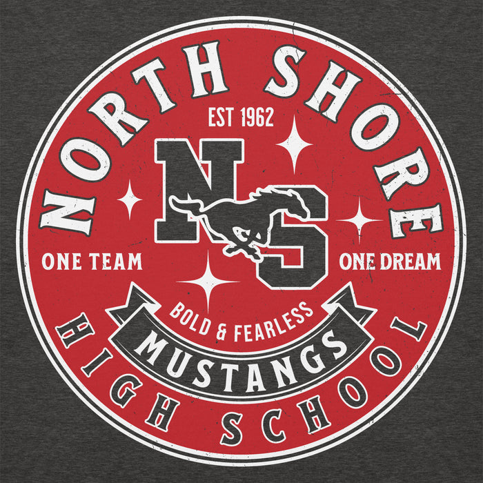 Close-up view of North Shore High School Mustangs Dark Grey Premium Unisex Hoodie 215