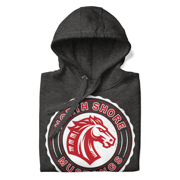 Neatly folded North Shore High School Mustangs Dark Grey Premium Unisex Hoodie 216