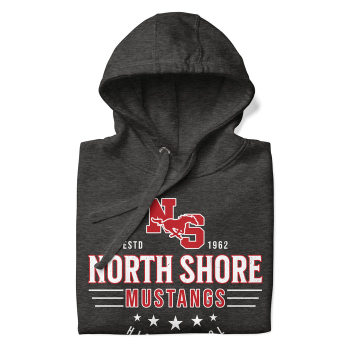 Neatly folded North Shore High School Mustangs Dark Grey Premium Unisex Hoodie 217