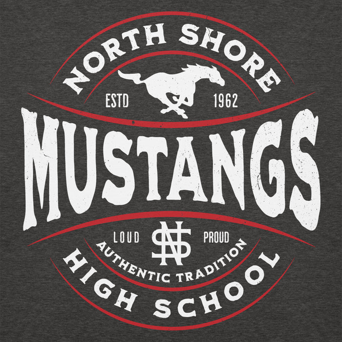 Close-up view of North Shore High School Mustangs Dark Grey Premium Unisex Hoodie 218