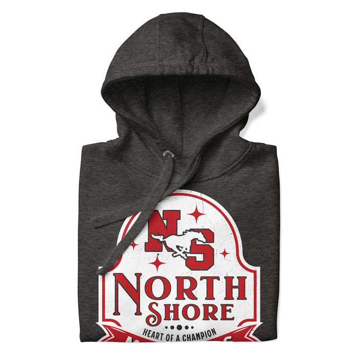 Neatly folded North Shore High School Mustangs Dark Grey Premium Unisex Hoodie 219