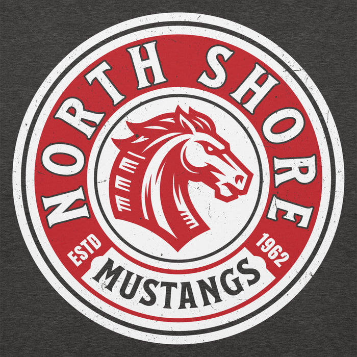 Close-up view of North Shore High School Mustangs Dark Grey Premium Unisex Hoodie 220