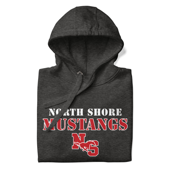 Neatly folded North Shore High School Mustangs Dark Grey Premium Unisex Hoodie 222