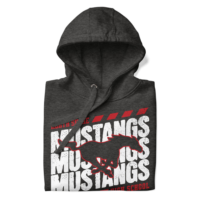 Neatly folded North Shore High School Mustangs Dark Grey Premium Unisex Hoodie 223