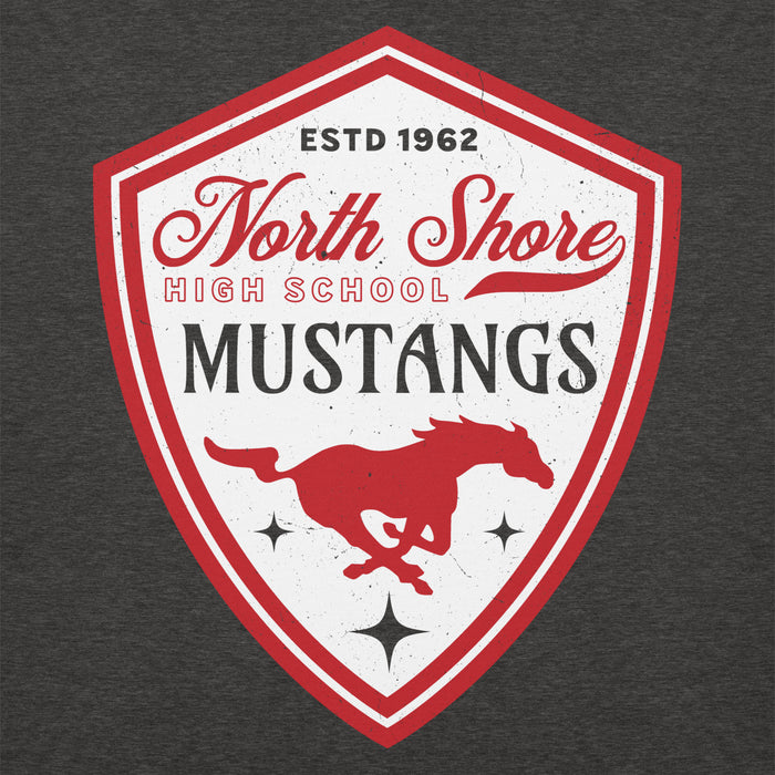 Close-up view of North Shore High School Mustangs Dark Grey Premium Unisex Hoodie 225