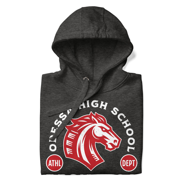 Neatly folded Odessa High School Bronchos Dark Grey Premium Unisex Hoodie 208