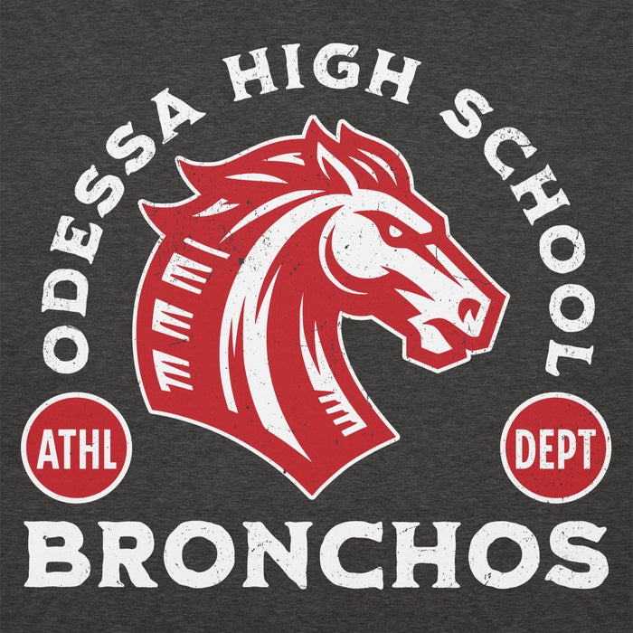 Close-up view of Odessa High School Bronchos Dark Grey Premium Unisex Hoodie 208