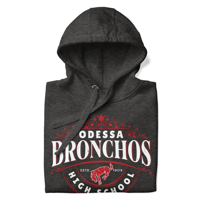 Neatly folded Odessa High School Bronchos Dark Grey Premium Unisex Hoodie 211