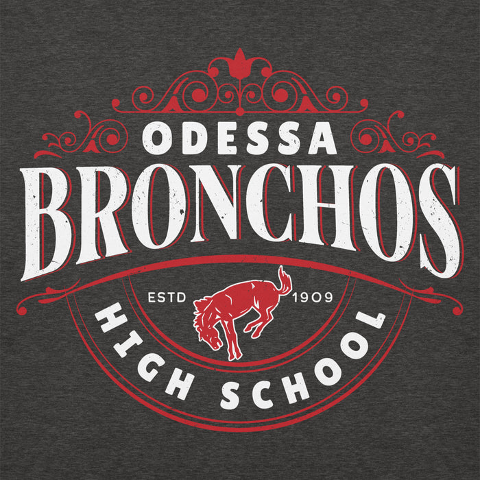 Close-up view of Odessa High School Bronchos Dark Grey Premium Unisex Hoodie 211