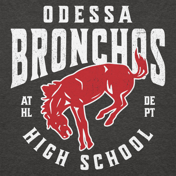 Close-up view of Odessa High School Bronchos Dark Grey Premium Unisex Hoodie 213