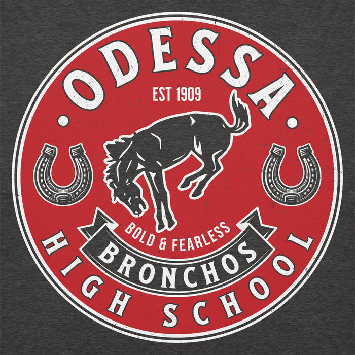 Close-up view of Odessa High School Bronchos Dark Grey Premium Unisex Hoodie 215