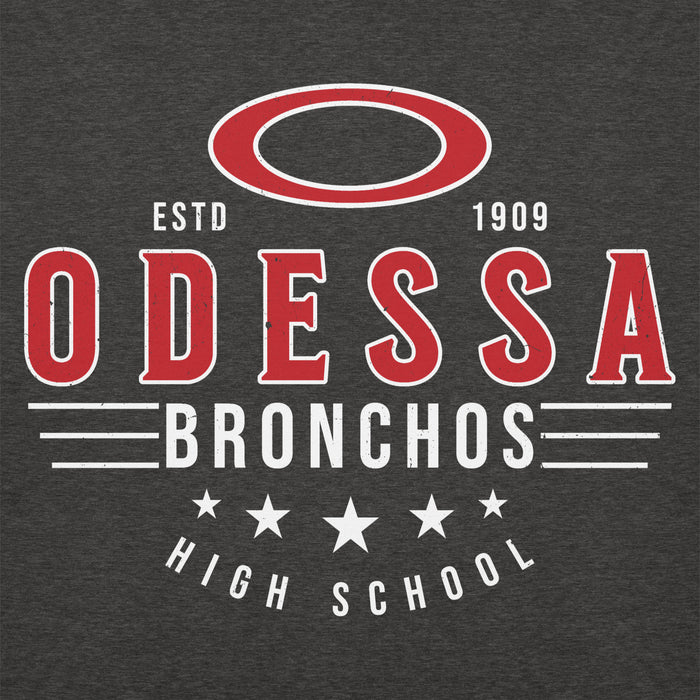 Close-up view of Odessa High School Bronchos Dark Grey Premium Unisex Hoodie 217