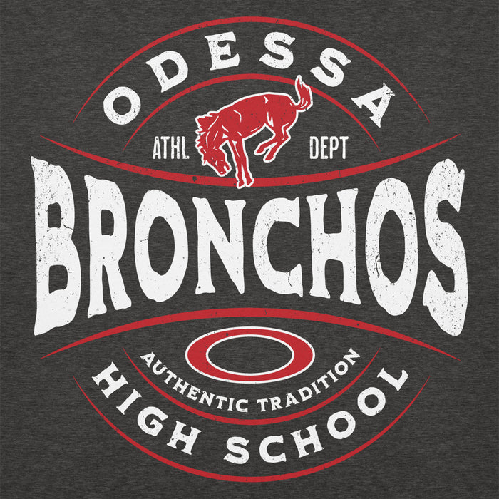 Close-up view of Odessa High School Bronchos Dark Grey Premium Unisex Hoodie 218