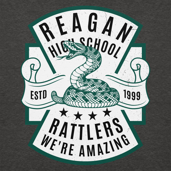 Close-up view of Reagan High School Rattlers Premium Dark Grey Hoodie 207