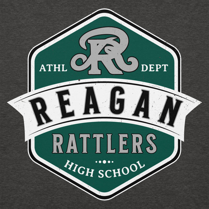 Close-up view of Reagan High School Rattlers Premium Dark Grey Hoodie 209