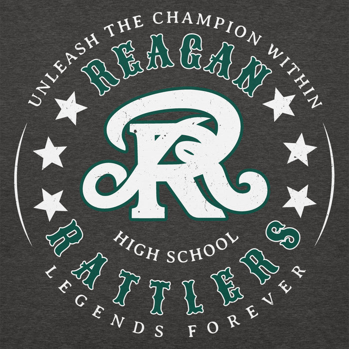 Close-up view of Reagan High School Rattlers Premium Dark Grey Hoodie 214