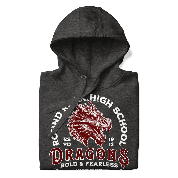 Neatly folded Round Rock High School Dragons Dark Grey Premium Unisex Hoodie 206