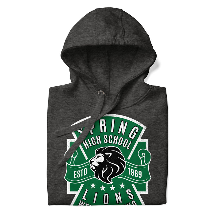 Neatly folded Spring High School Lions Dark Grey Premium Unisex Hoodie 207